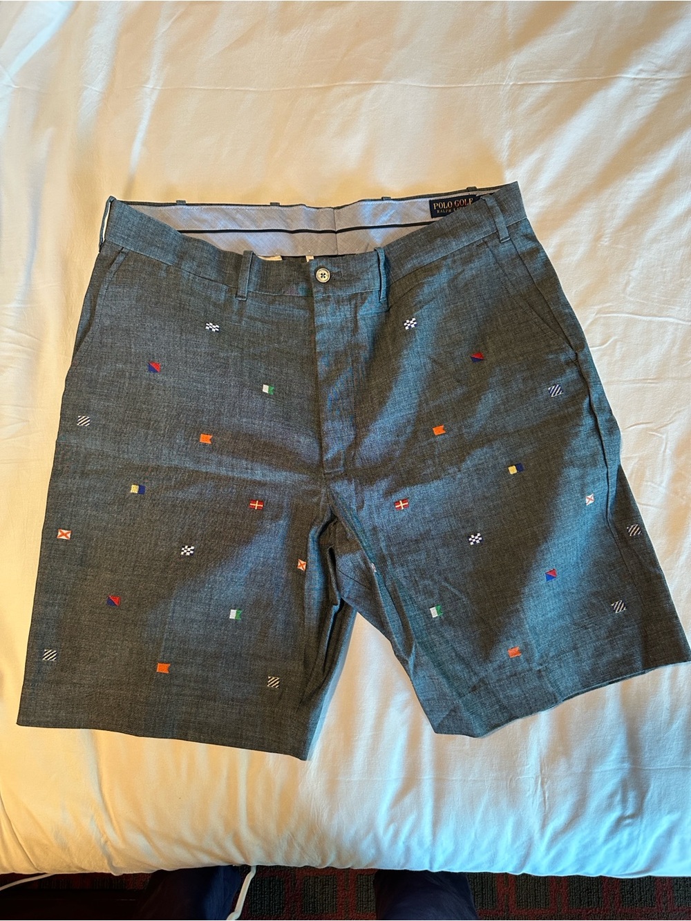 Polo by Ralph Lauren Charcoal Embroidered Signal-Flag Flat Front Shorts